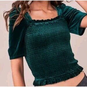 Whiskey/Grade Womens Top Emerald Green Velvet Smocked Blouse Ivy Size Small.VGUC